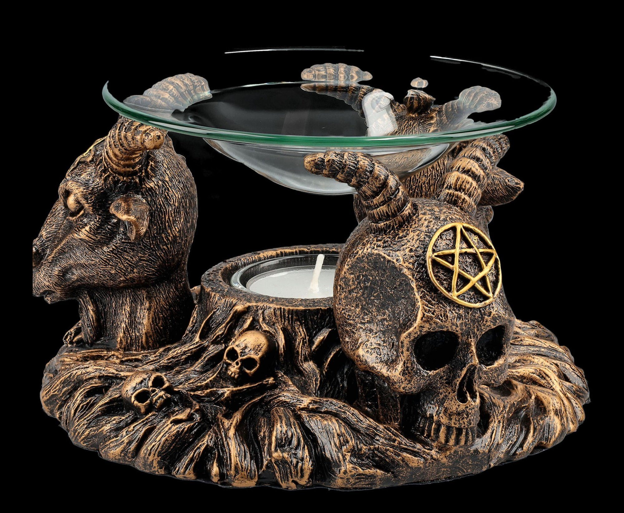 Figuren Shop GmbH Duftlampe Duftlampe - Baphomet & Totenkopf - Fantasy Gothic Dekoration Teelicht