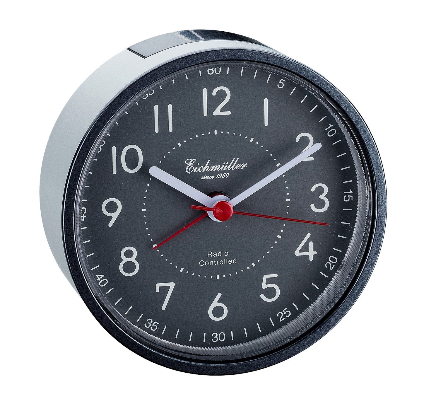 Eichmüller Funkwecker 9841-01 Analog Grau leise Snooze Beleuchtung Nachttischwecker