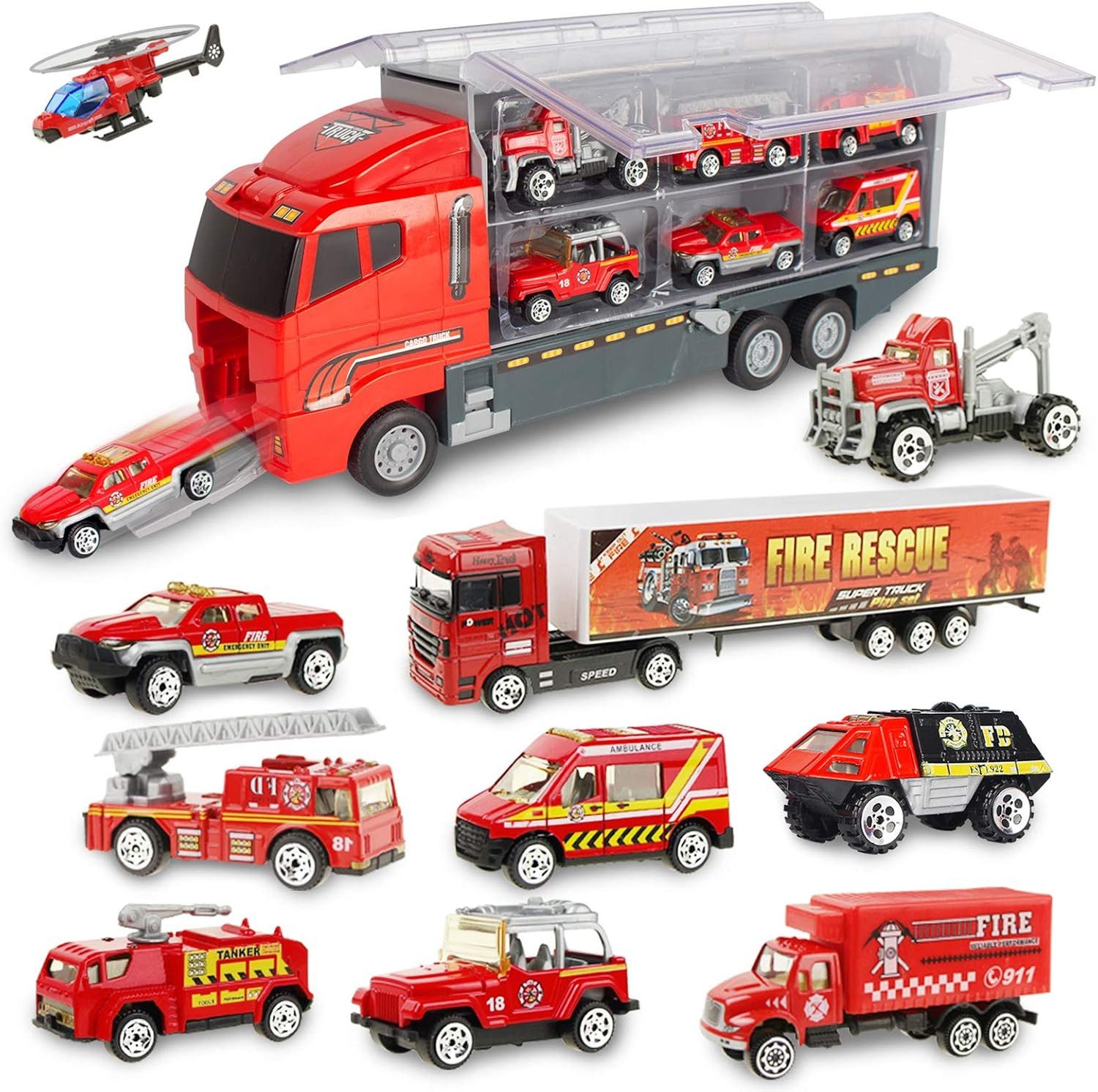 Spielzeug-Auto Mini-Feuerwehrauto-Set aus Legierung – Spielzeug-LKW für Kleinkinder
