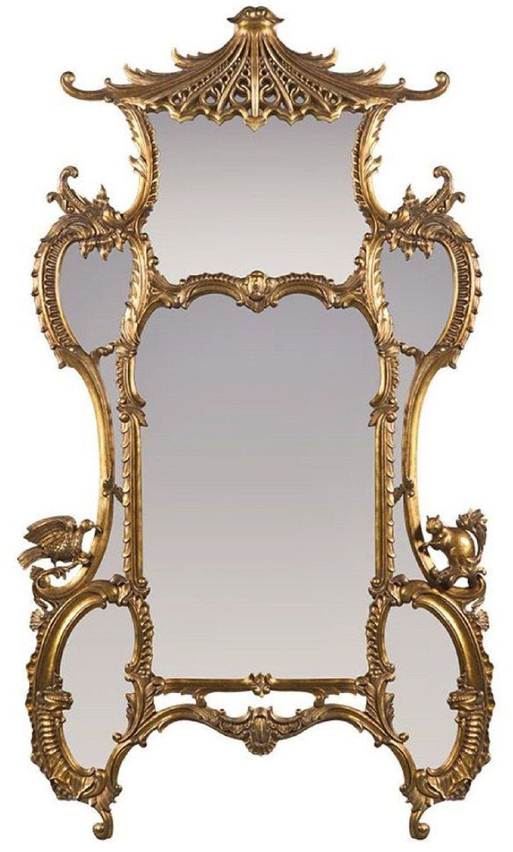 Casa Padrino Barockspiegel Luxus Barock Spiegel Antik Gold 128 x 8 x H. 223 cm - Prunkvoller handgeschnitzter Wandspiegel im Barockstil - Antik Stil Garderoben Spiegel - Wohnzimmer Spiegel - Barock Möbel