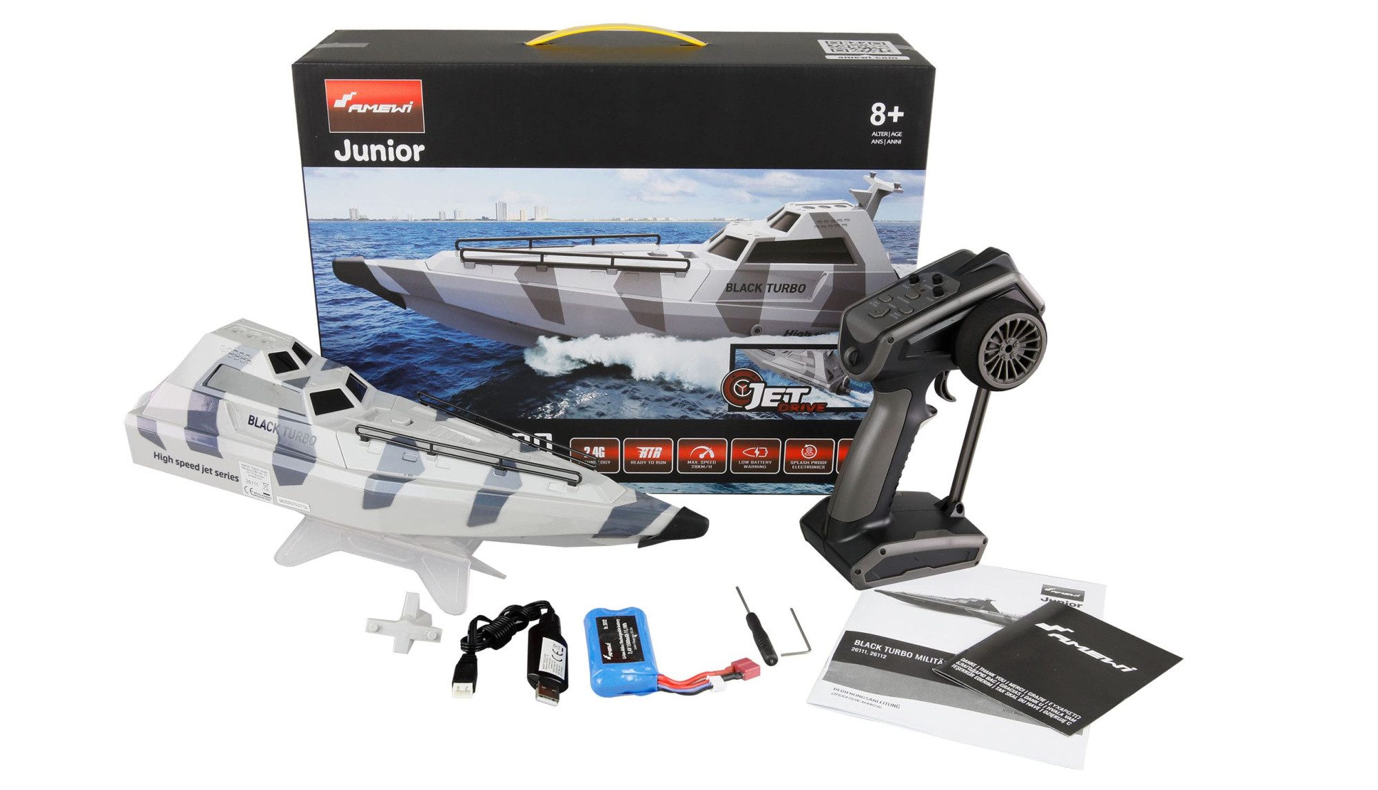 Amewi RC-Bagger Amewi RC Black Turbo Militärboot mit Jetantrieb 420mm RTR camouflage-g
