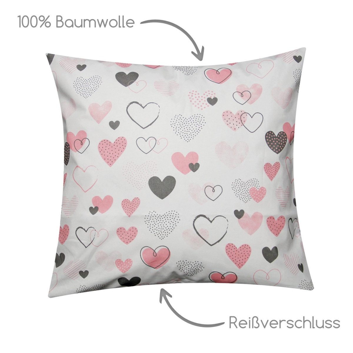 Heubergshop Kissenbezug, (1 Stück), 40x40cm Herzen Love Liebe Kissenhülle B günstig online kaufen