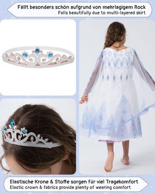 Corimori Prinzessin-Kostüm Prinzessinnen-Kostüm Set für Elsa Fans, Kinder, Mit Eiskönigin Diadem, Tattoo-Bogen für Mädchen, Karneval, Fasching