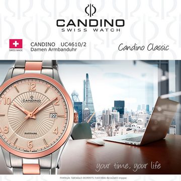 Candino Quarzuhr Candino Damen Uhr Analog C4610/2, (Analoguhr), Damen Armbanduhr rund, Edelstahlarmband roségold, silber, Elegant
