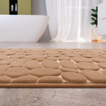 Badematte Corby 256 Paco Home, Höhe 13 mm, rutschhemmend beschichtet, fußbodenheizungsgeeignet, Polyester, rechteckig, Badteppich, Uni Farben, Motiv Steine, Hoch-Tief Effekt