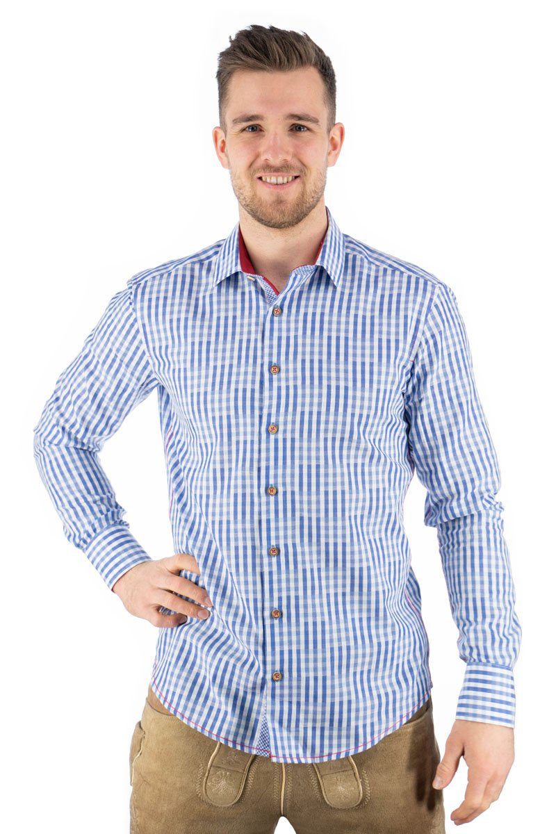 OS-Trachten Trachtenhemd Zufir Langarmhemd mit Haifischkragen hellblau/bleu