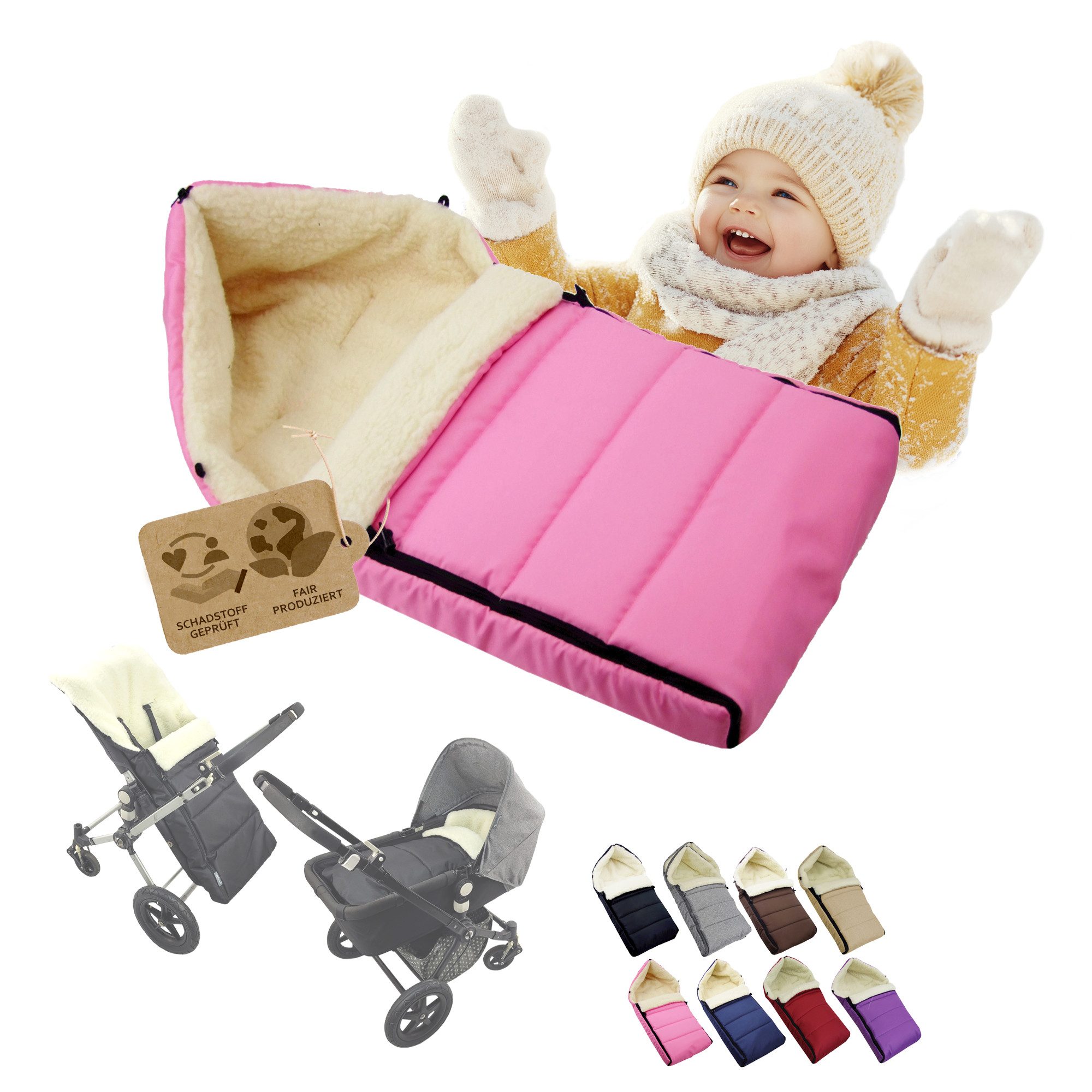 BambiniWelt by Rafael K. Fußsack Winterfußsack Babyfußsack Fußsack Kinderwagen Wolle 90cm LINIERT, universal von BambiniWelt by Rafael K.