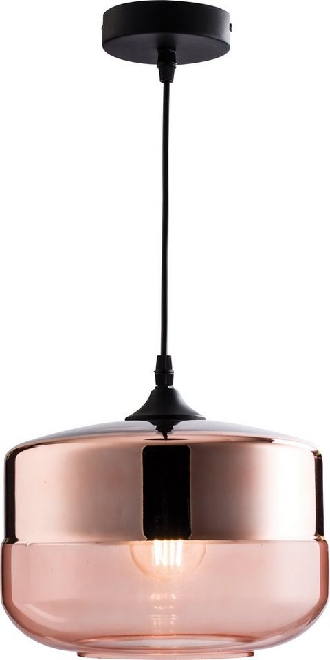 Brilliant Pendelleuchte Saraann, ohne Leuchtmittel, 126 cm Höhe, Ø 25 cm,  E27, kürzbar, Glas/Metall, schwarz/kupferfarben