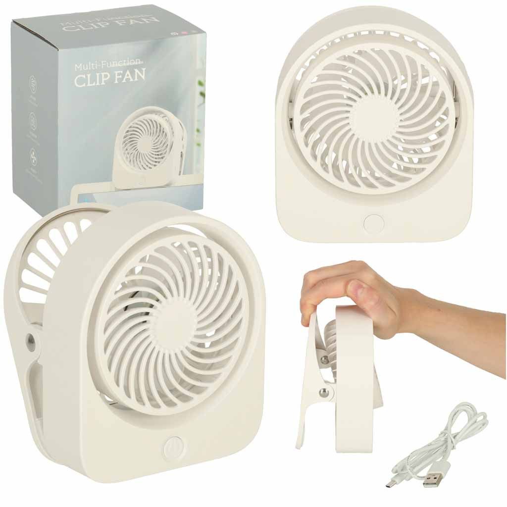 Ikonka Handventilator Mini Akku Tischventilator mit Clip USB-C 1200 mAh Weiß, 11,5 cm Durchmesser, Tragbar, Cliphalterung, USB-C, 1200 mAh Akku, bis 4 Std. Laufzeit