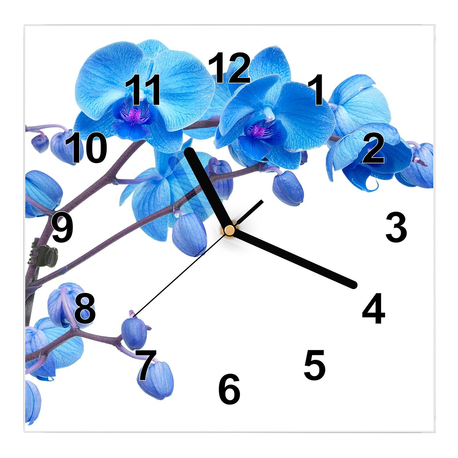 Primedeco Wanduhr Glasuhr Wanduhr Wandkunst Größe 30 x 30 cm mit Motiv Orchideenzweig