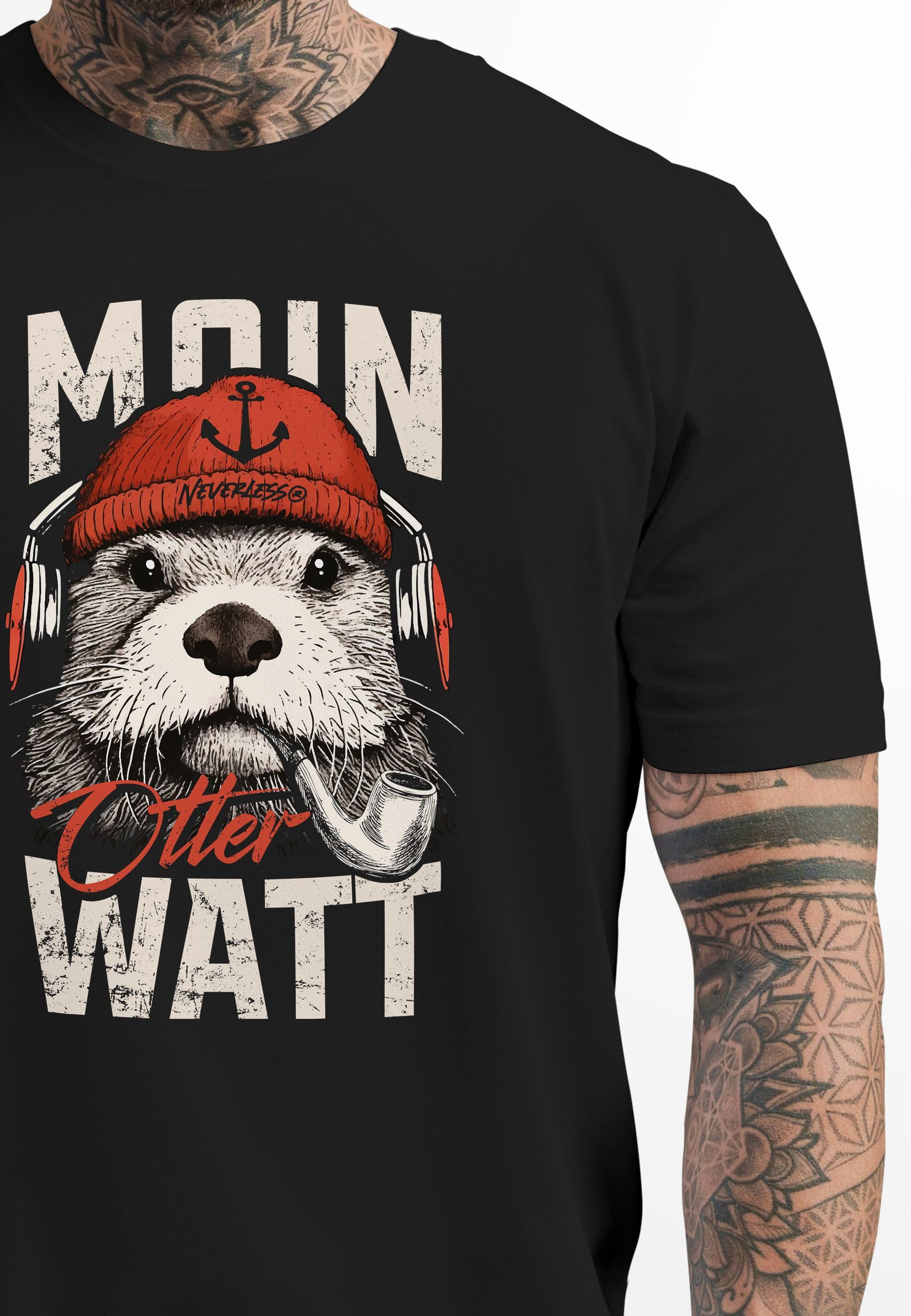 Neverless Print-Shirt Herren T-Shirt Moin Grafik Otter Aufdruck Printshirt günstig online kaufen
