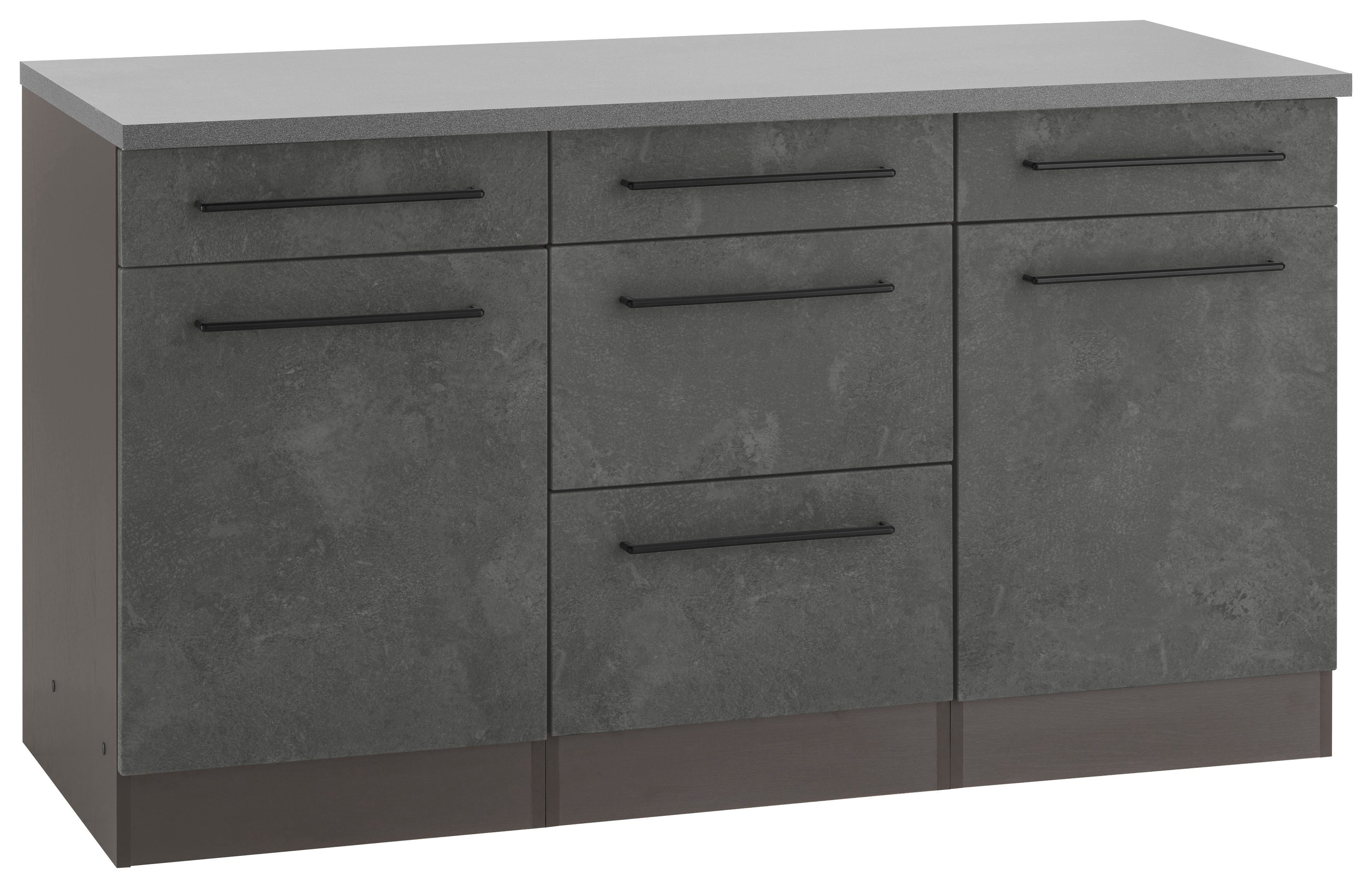 KOCHSTATION Unterschrank KS-Tulsa 150 cm breit, 2 Türen, 3 Schubkästen, 2 große Auszüge für Stauraum