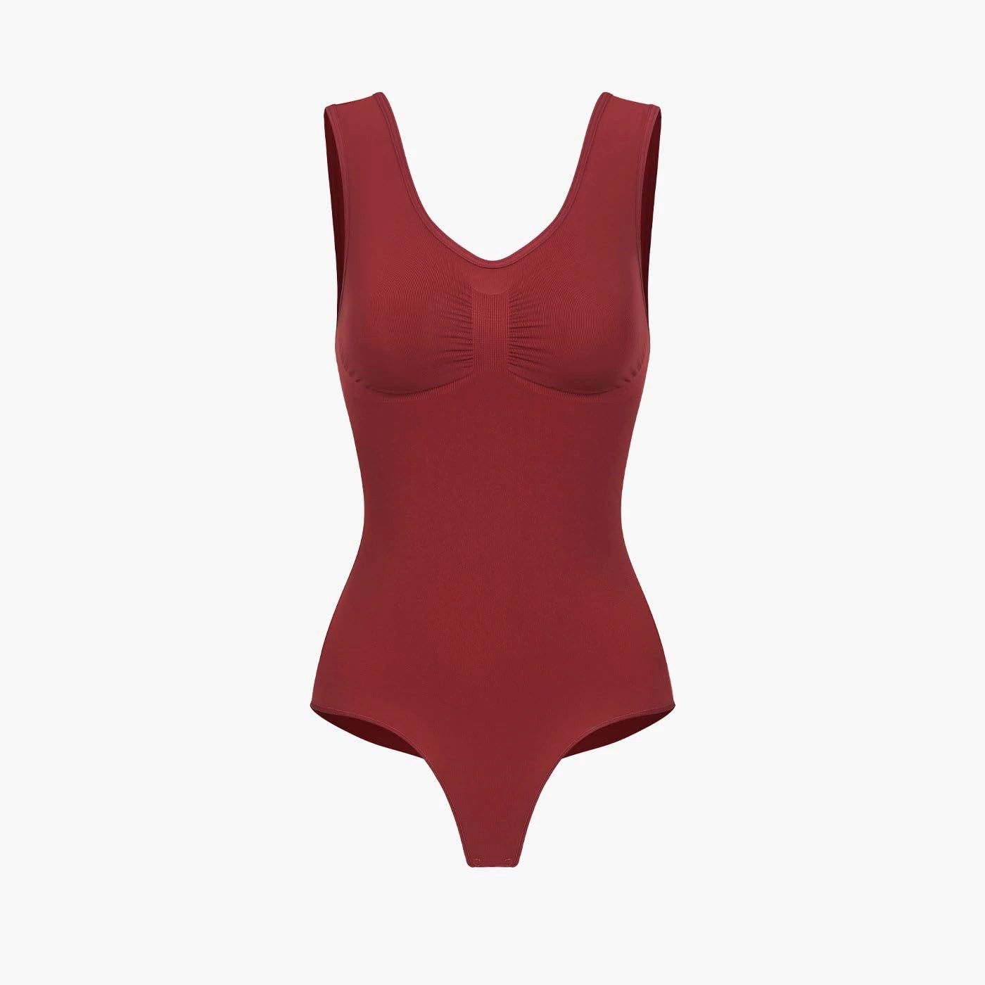 cfab (creamy fabrics) Miederbody Tank Bodysuit Sculpting Shapewear mit String-Wine Red-3XL (1-tlg) Figurformend