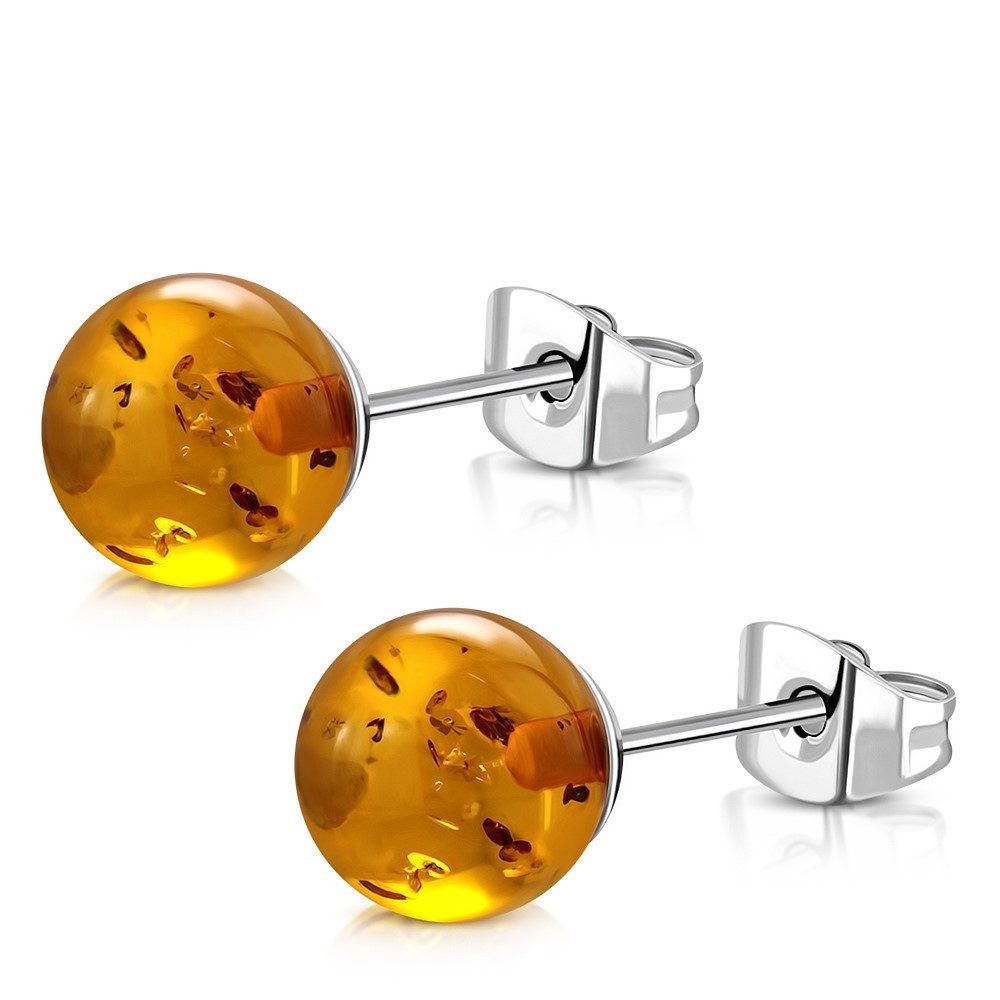 BUNGSA Ohrstecker-Set Ohrstecker Kunstbernstein /Größen Silber Edelstahl Damen orange / 6mm (1 Paar (2 Stück), 2-tlg), Ohrschmuck Ohrringe
