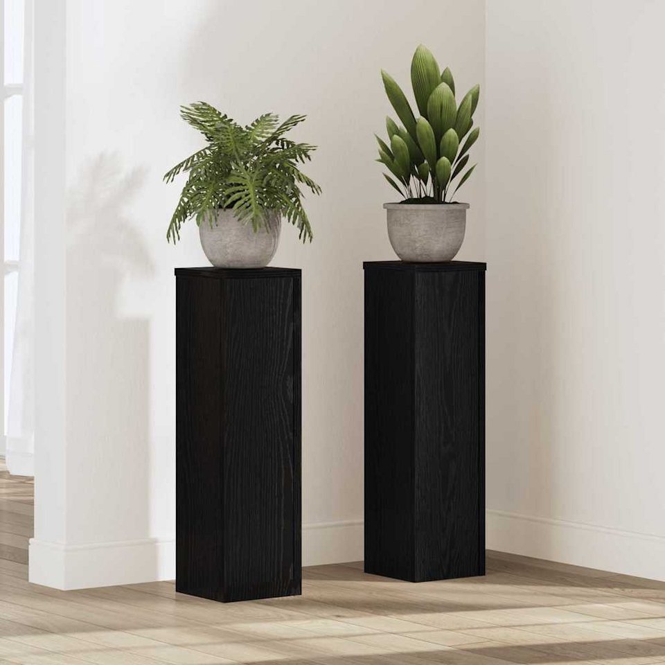 vidaXL Blumenständer, Pflanzenständer 2 pcs Schwarz Eichen-Optik 17 x 17 x 60 cm, Blumensäule