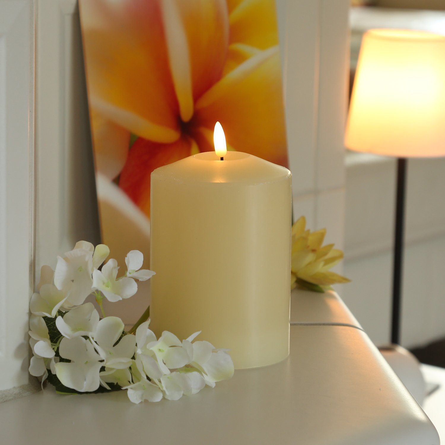 MARELIDA LED-Kerze Stumpenkerze Echtwachs flackernd H: 17cm D: 10cm Timer c günstig online kaufen