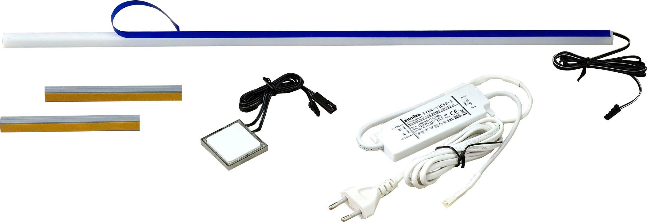 Saphir Einbauleuchte Quickset Beleuchtungs-Set inkl. Trafo und Touchsensor, 60 cm breit, LED fest integriert, Kaltweiß, für Waschtischunterschränke, Spiegelschränke, 275LM, 230V, kaltweiß