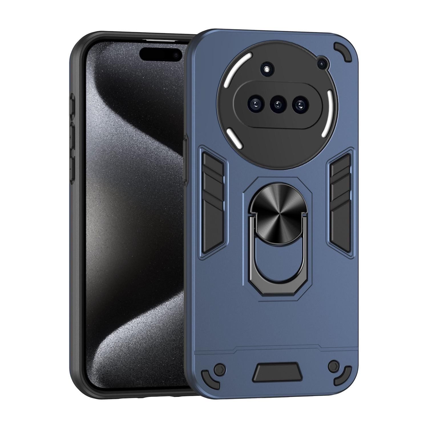 Wigento Handyhülle Für Nothing Phone 3a Armor Magnet Ring Schutz Handy Hülle Case Blau, Stoßfeste Hülle mit 360-Grad-Ringhalter