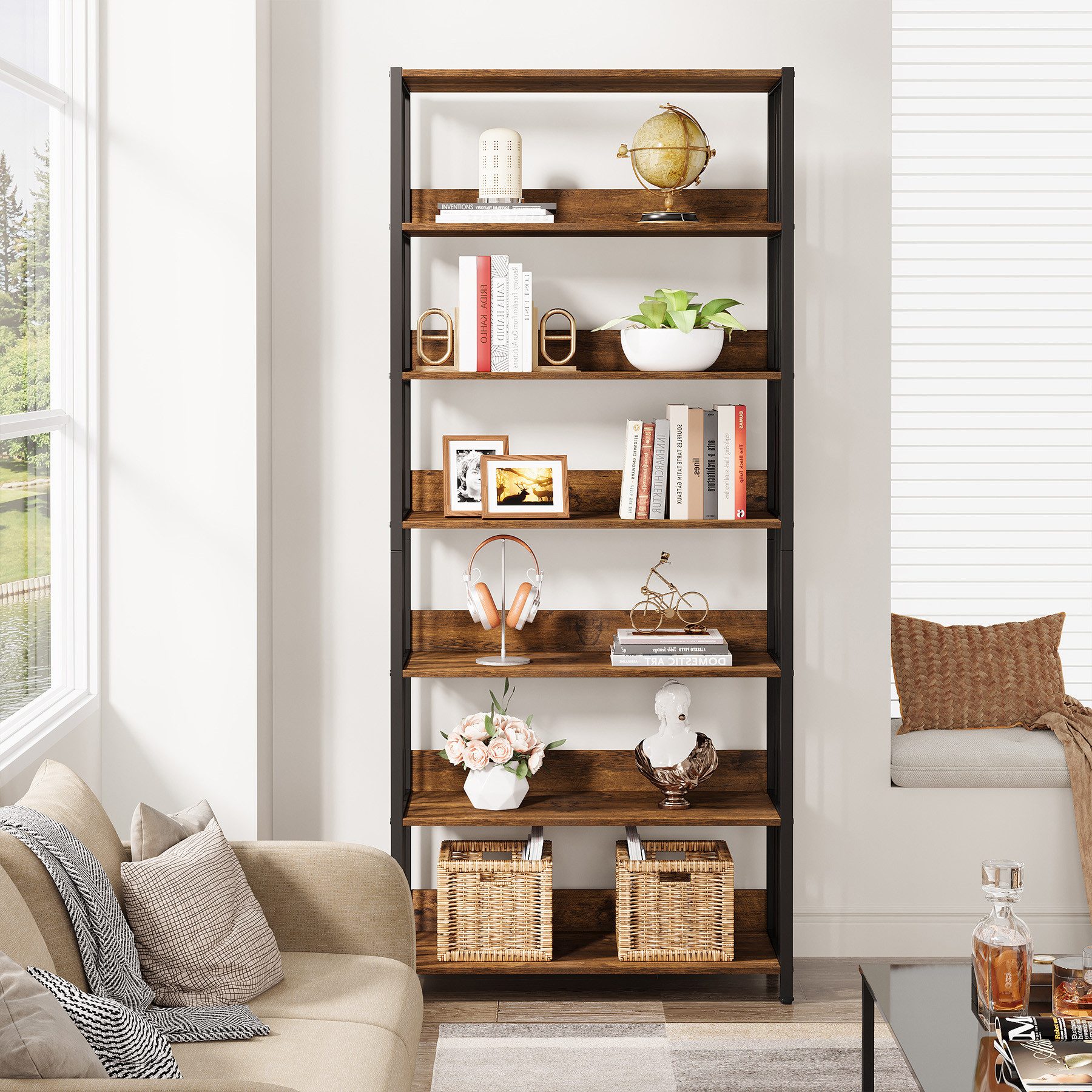 Tribesigns Bücherregal 190 cm Standregal mit 6 Ebenen, industriell Aufbewahrungsregal – Bild 4 von 5
