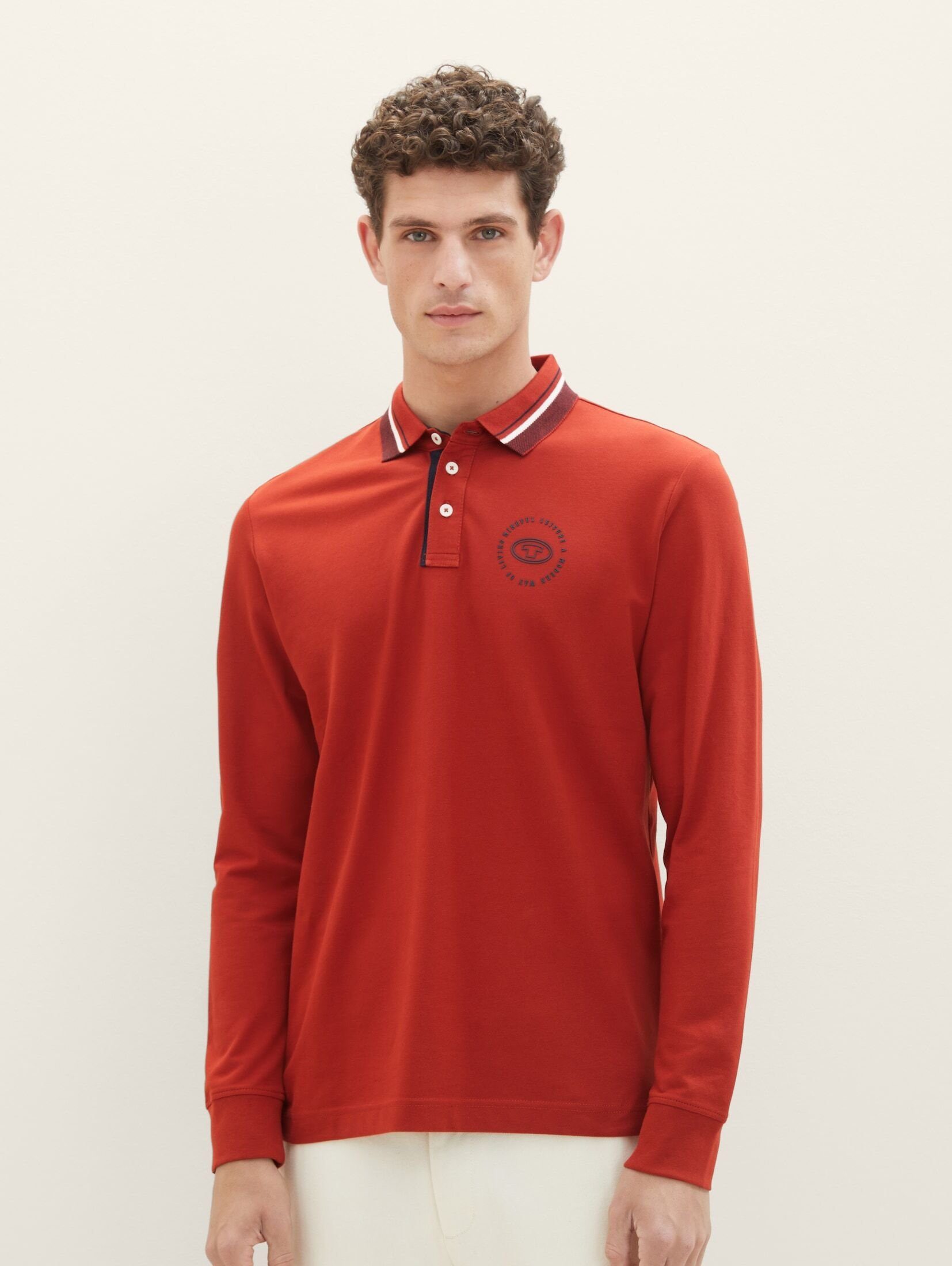 TOM TAILOR Poloshirt velvet Langarmshirt Polo red