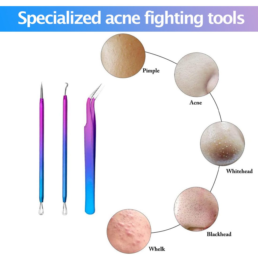 DEBAIJIA Pickelnadel 3-teiliges Akne Nadelset zum Entfernen von Mitessern und Akne