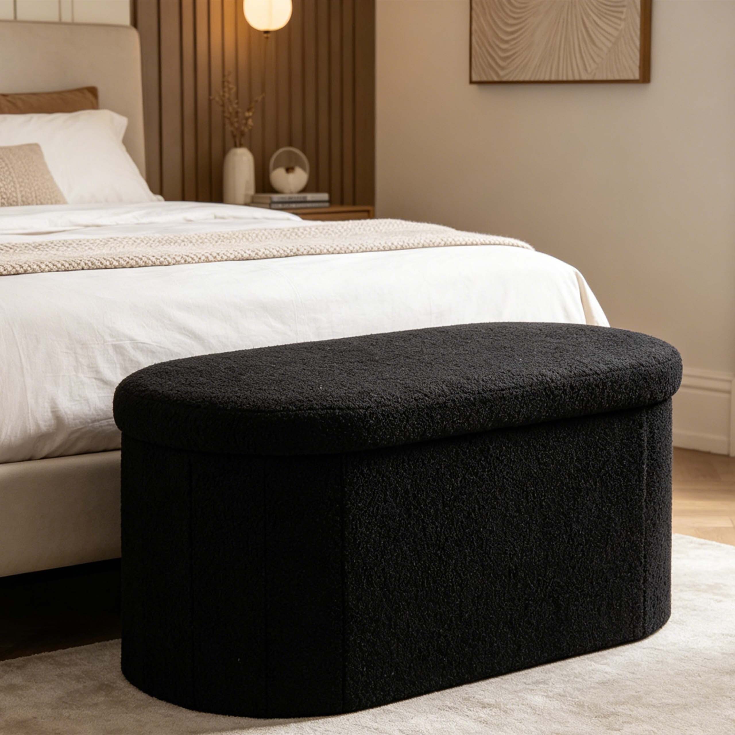 relaxdays Sitztruhe Sitzbank aus Teddystoff (1-St), schwarz – Bild 2 von 5