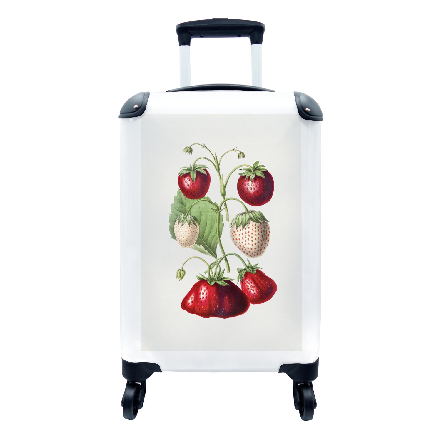 Reisetasche Trolley, Handgepäckkoffer für Handgepäck Rollen, MuchoWow Obst, Ferien, rollen, - 4 Lebensmittel Reisekoffer mit Erdbeere -