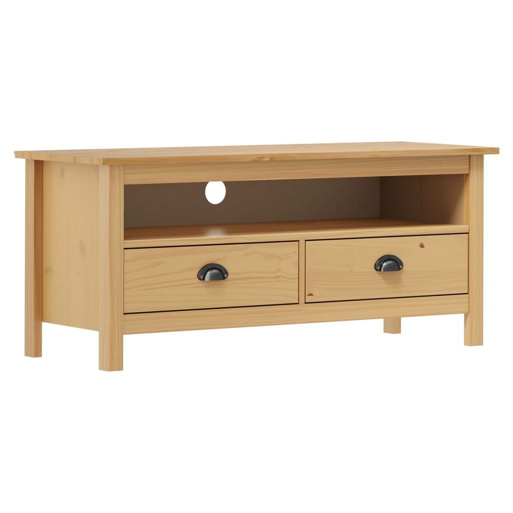 furnicato TV-Schrank Fernsehschrank aus massivem Kiefernholz 110x40x47 cm Honigbraun (1-St) Rustikales Lowboard mit zwei Schubladen und einem offenen Fach