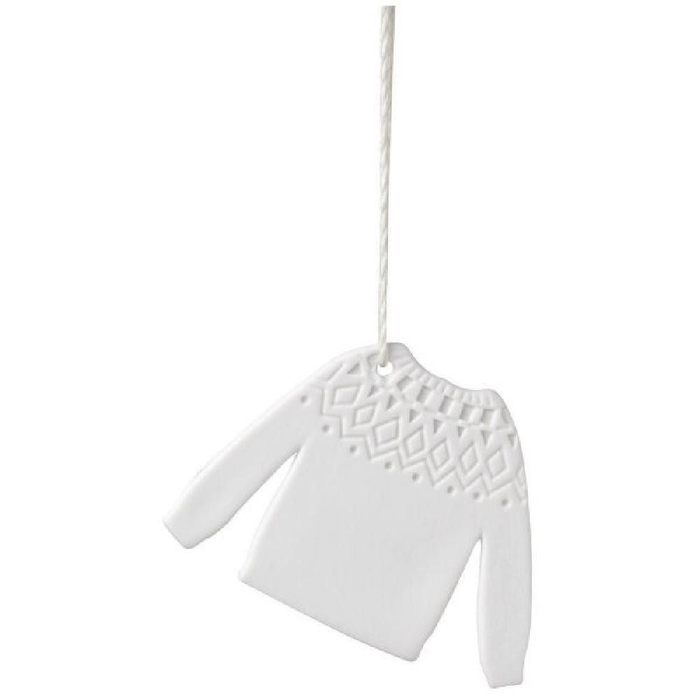 Räder Christbaumschmuck Design Porzellananhänger Pullover Wintergarderobe Weiß