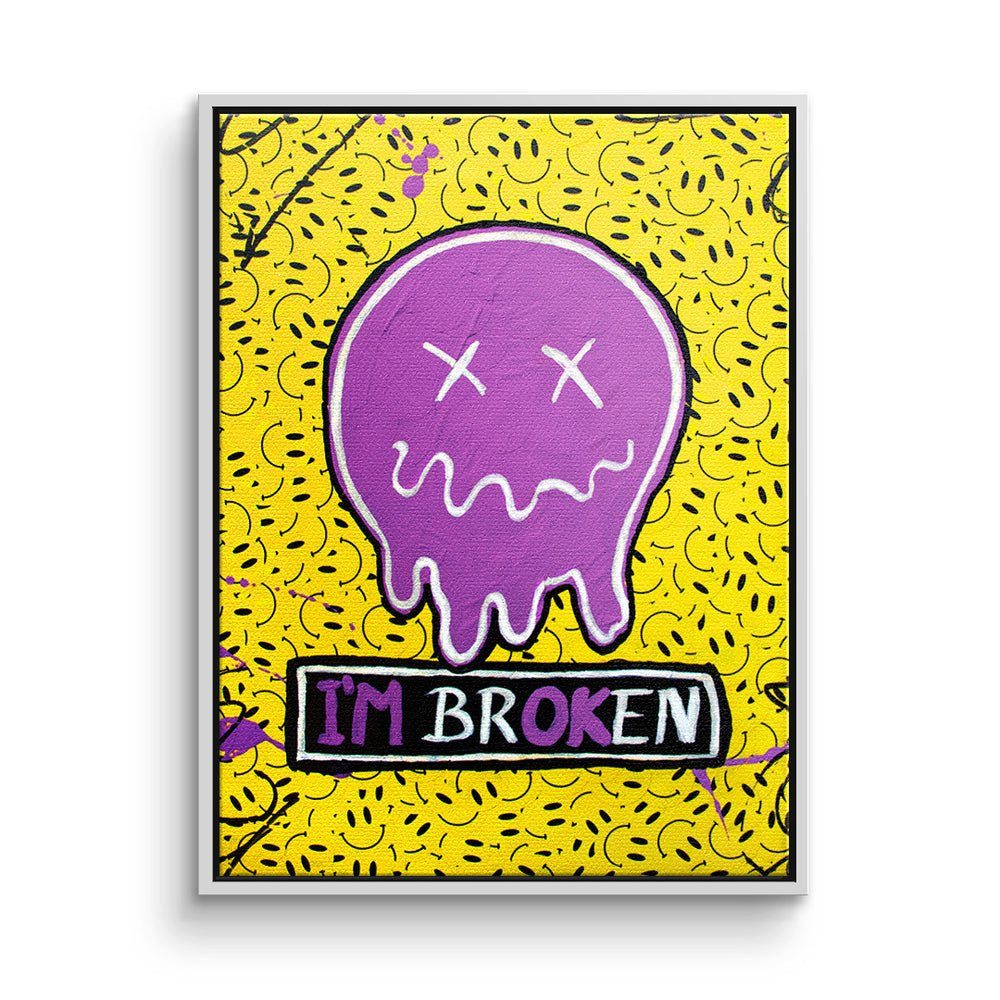 Leinwandbild DOTCOMCANVAS® Rahmen premium mit smilie Rahmen gelb I´m lila broken emoji schwarzer Leinwandbild,