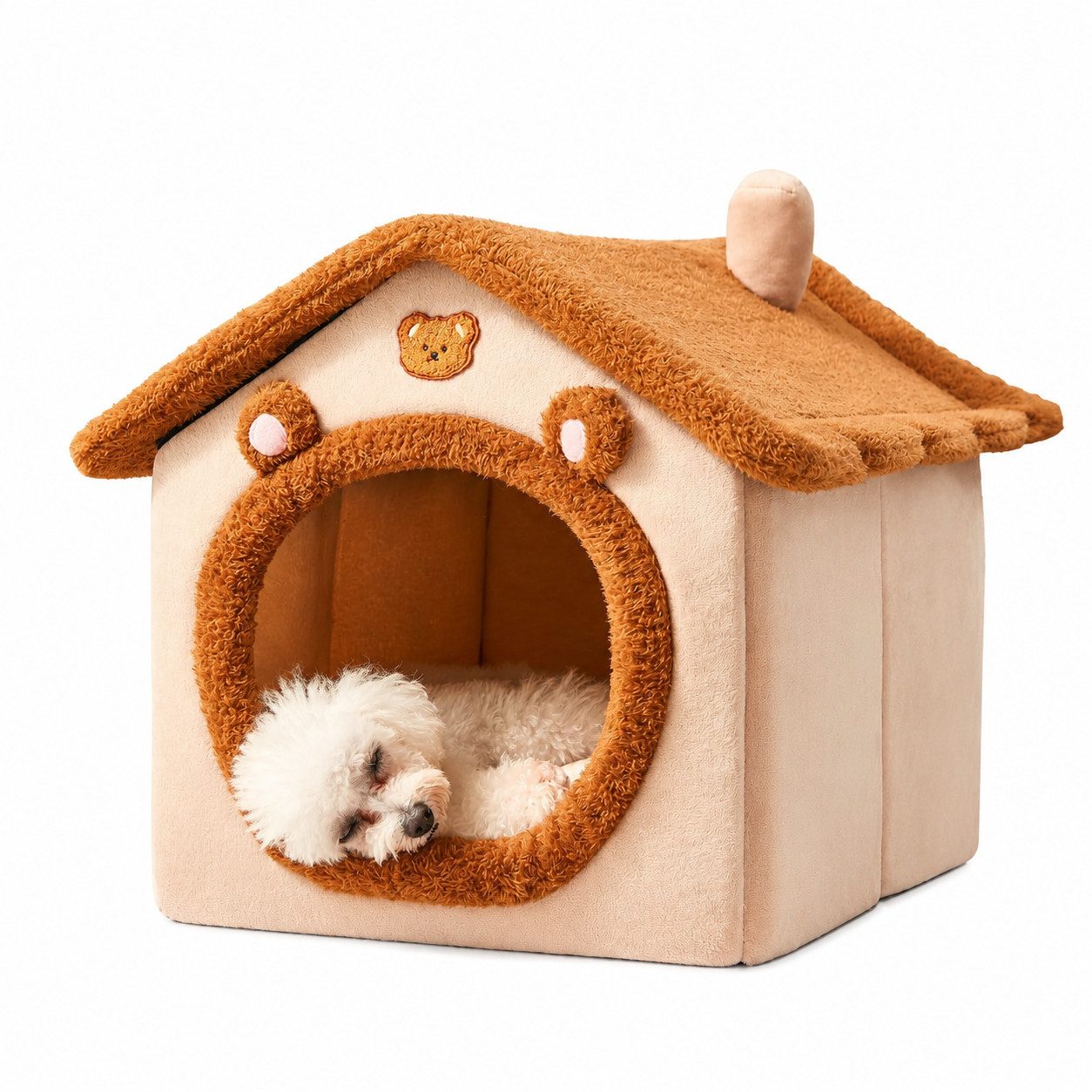 Ledander Hundehütte Kuschelhöhle mit Bärenohren, Wärmendes und kälteabweisendes Design, gemütliches Hundebett mit Dach,Katzenhöhle,Katzen- und Hundehöhle