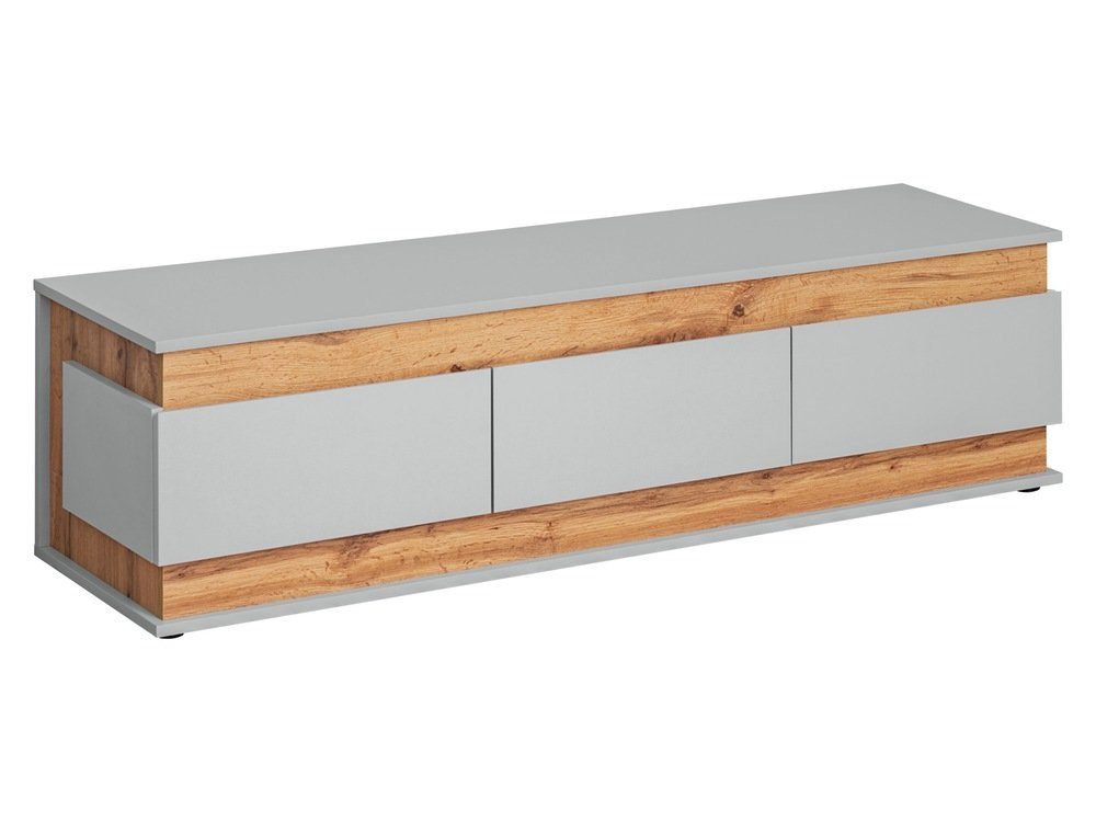 99rooms Lowboard Vanessa Hellgrau/ Eiche (TV-Kommode, TV-Schrank, Fernsehschrank), mit 3 Schubladen, viel Stauraum, stehend, aus Holzwerkstoff