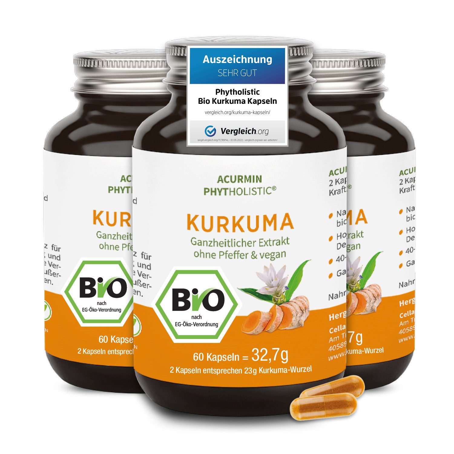Cellavent Healthcare Stärkste Bio Kurkuma Kapseln ohne Pfeffer - Acurmin Phytholistic Kapseln