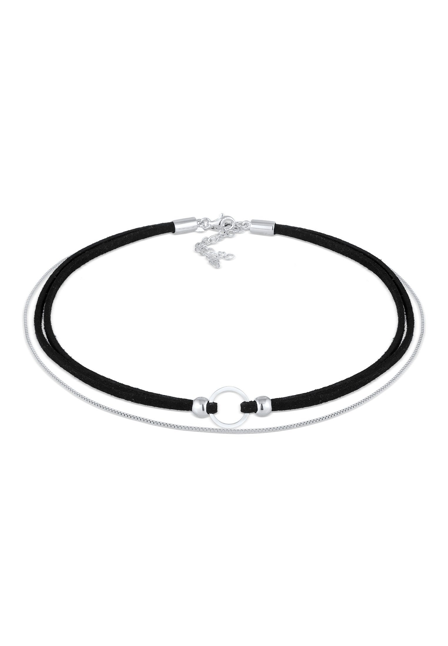 Elli Ketten-Set Choker Kreis Leder Venezianerkette Set 925 Silber