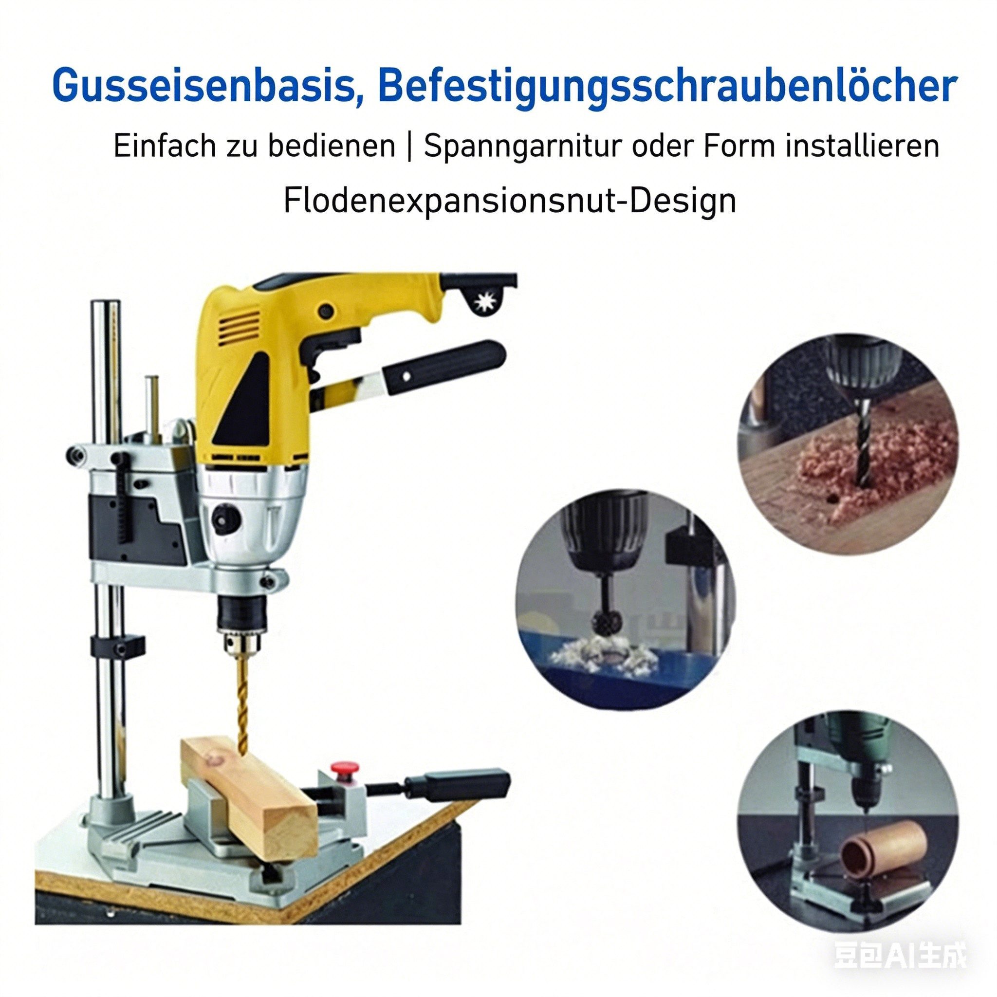 GARRYFIZH Bohrständer Bohrständer 90° drehbar für Bohrmaschine, 60mm Hub, Gusseisensockel, Multifunktionaler Bohrmaschinenständer, schwenkbar für präzise Bohrung