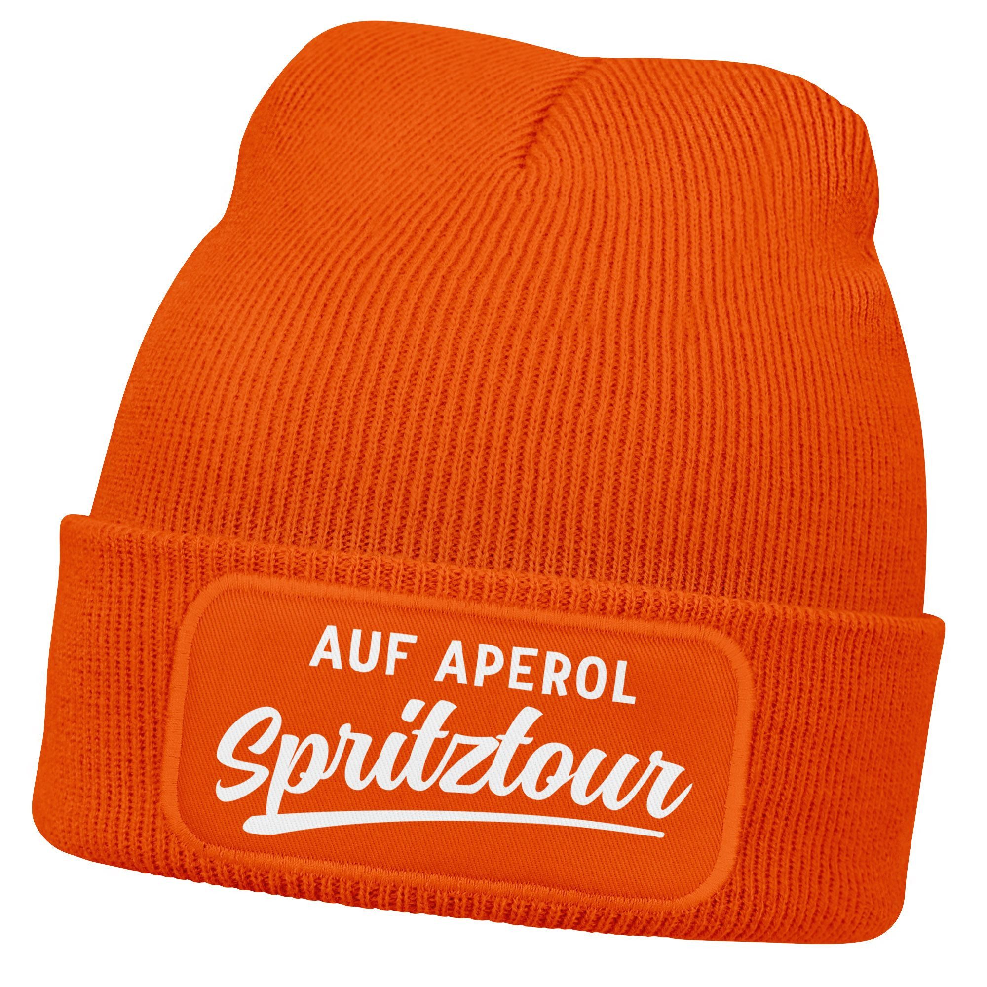 Strickmütze Damen Beanie mit Patch Strickmütze mit Spruch Aufdruck Auf Spritztour