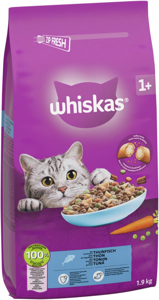 Whiskas WHISKAS® Beutel Trocken Adult 1+ mit Thunfisch 6 x 1,9kg, Trockenfutter für: Katze