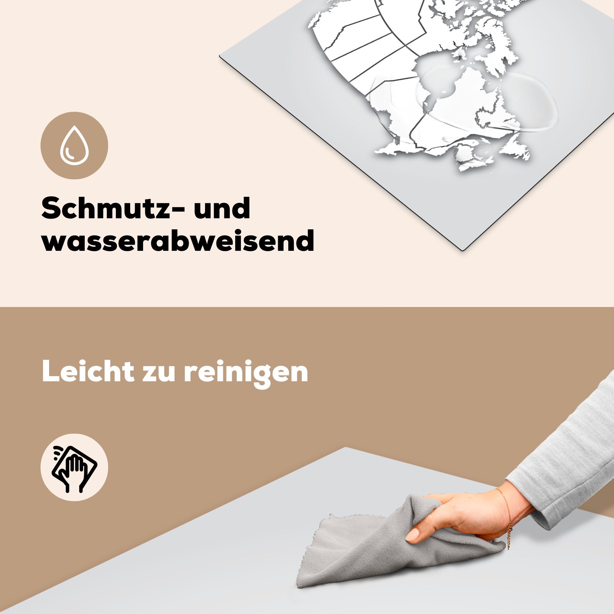 Provinzen, und cm, tlg), Mobile den nutzbar, von (1 Ceranfeldabdeckung Schwarz-Weiß-Abbildung Vinyl, Arbeitsfläche Kanada 60x52 Herdblende-/Abdeckplatte MuchoWow