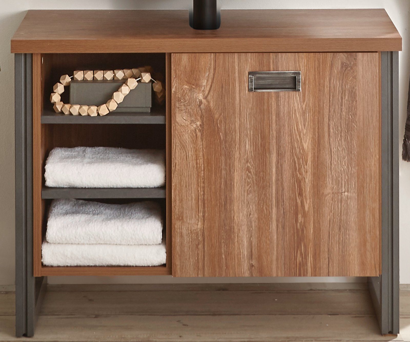 Furn.Design Waschbeckenunterschrank Auburn (Waschtisch in Eiche mit grau, Breite 80 cm) Industrial Design