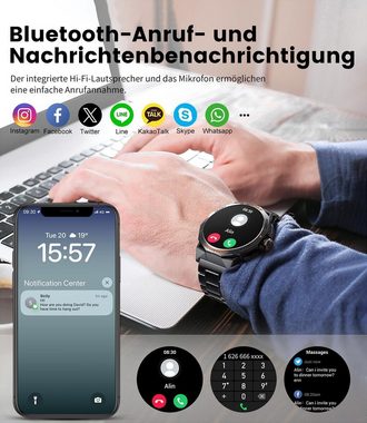 Lige Herren mit Telefonfunktion, HD Outdoor Sportuhr Smartwatch (1.43 Zoll, Andriod iOS), mit120Sportmodi Pulsmesser/Schlafmonitor5ATM Wasserdicht Schrittzähler