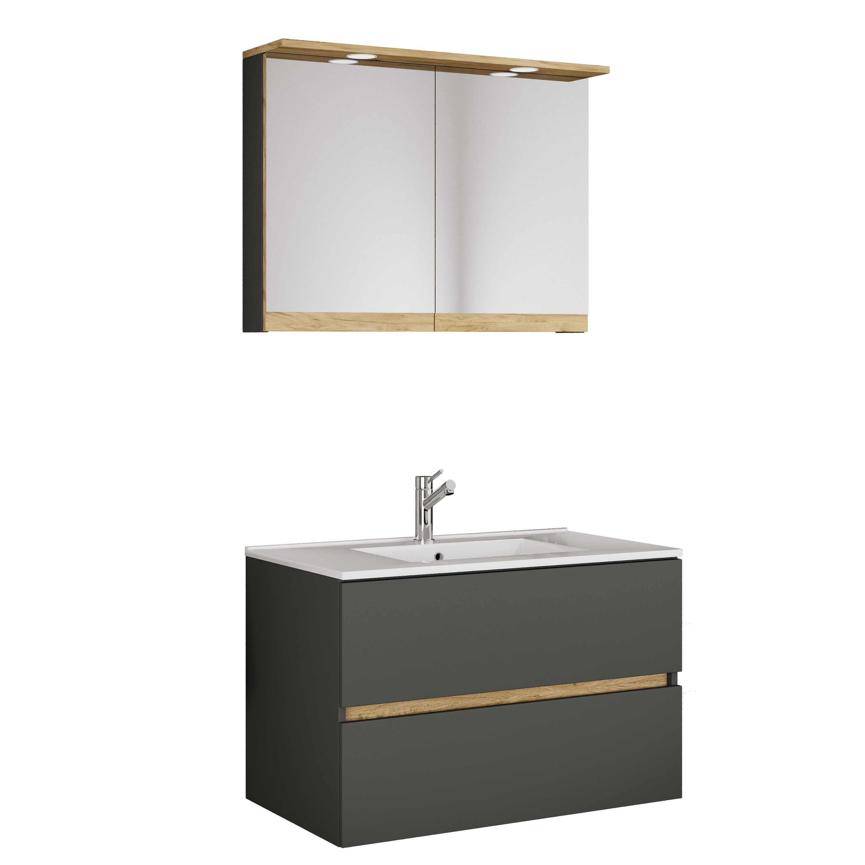 VCM Waschtisch 3 teilig Badmöbel-Set Waschplatz Cosila (Set, 3-St., 1x Unterschrank 1x Waschbecken 1x Spiegelschrank)