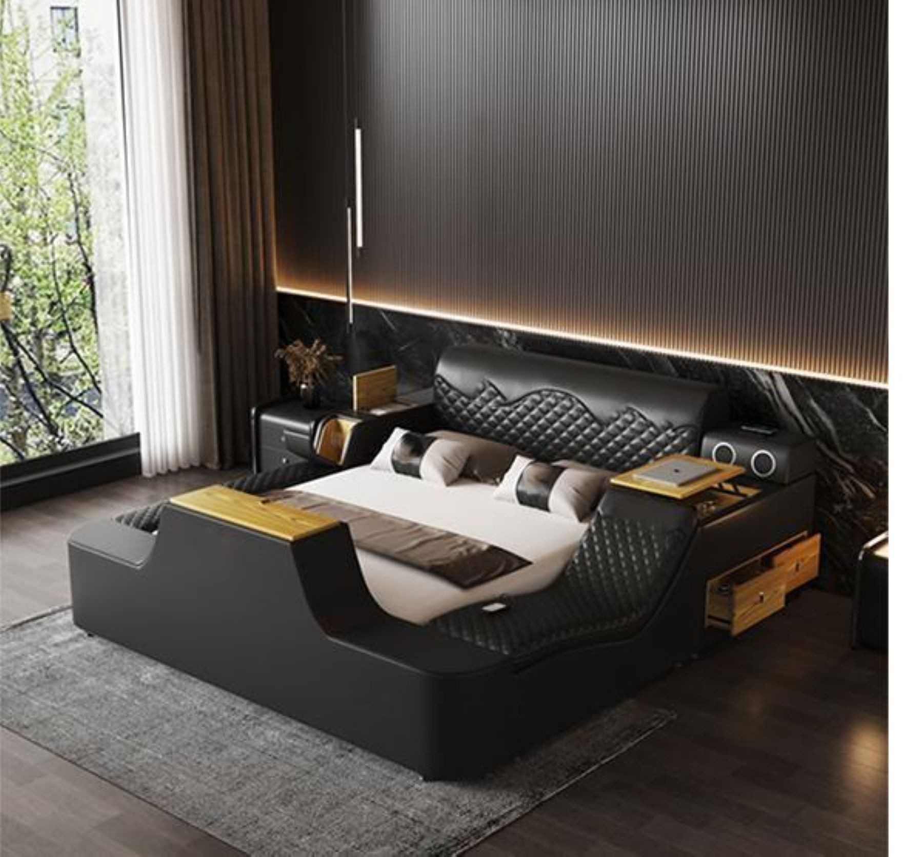 JVmoebel Multimediabett Luxus Polsterbett mit Massagefunktion und Bluetooth-Funktion (1-tlg., 1x Bett ohne Nachttische), Made in Europa