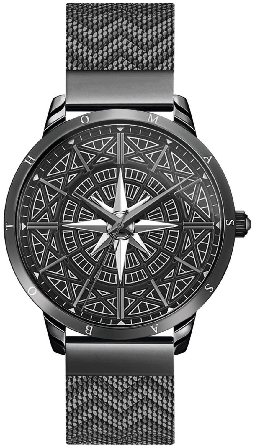 THOMAS SABO Quarzuhr SPIRIT COSMOS KOMPASS, Armbanduhr für Damen und Herren, unisex, Onyx-Steine