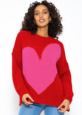 SASSYCLASSY Strickpullover Oversize Pullover mit Herzmotiv Flauschigeer Grobstrick-Pullover mit Herzmotiv - made in Italy