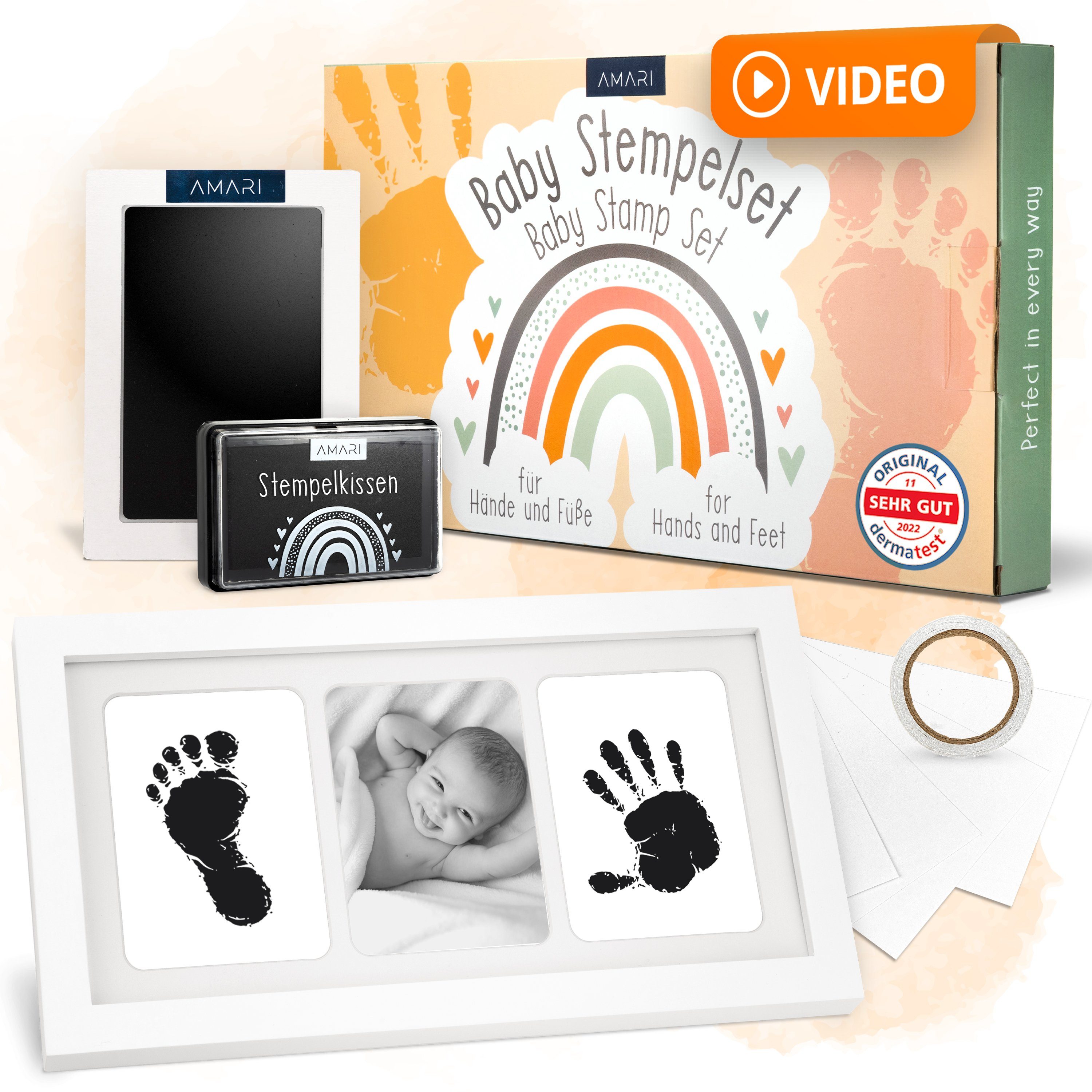 Amari Bilderrahmen-Set AMARI ® Stempelkissen Baby Handabdruck und Fußabdruck Set