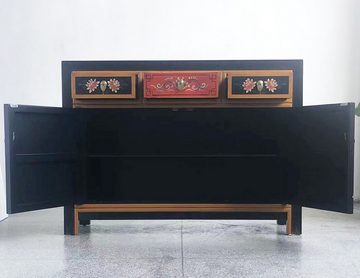 OPIUM OUTLET Kommode Schrank shabby-chic Sideboard Vintage Holz rot-schwarz (Landhaus-Stil, Antik-Stil, asiatisch chinesisch orientalisch fernöstlich), Kommode Hochzeitsschrank, komplett montiert