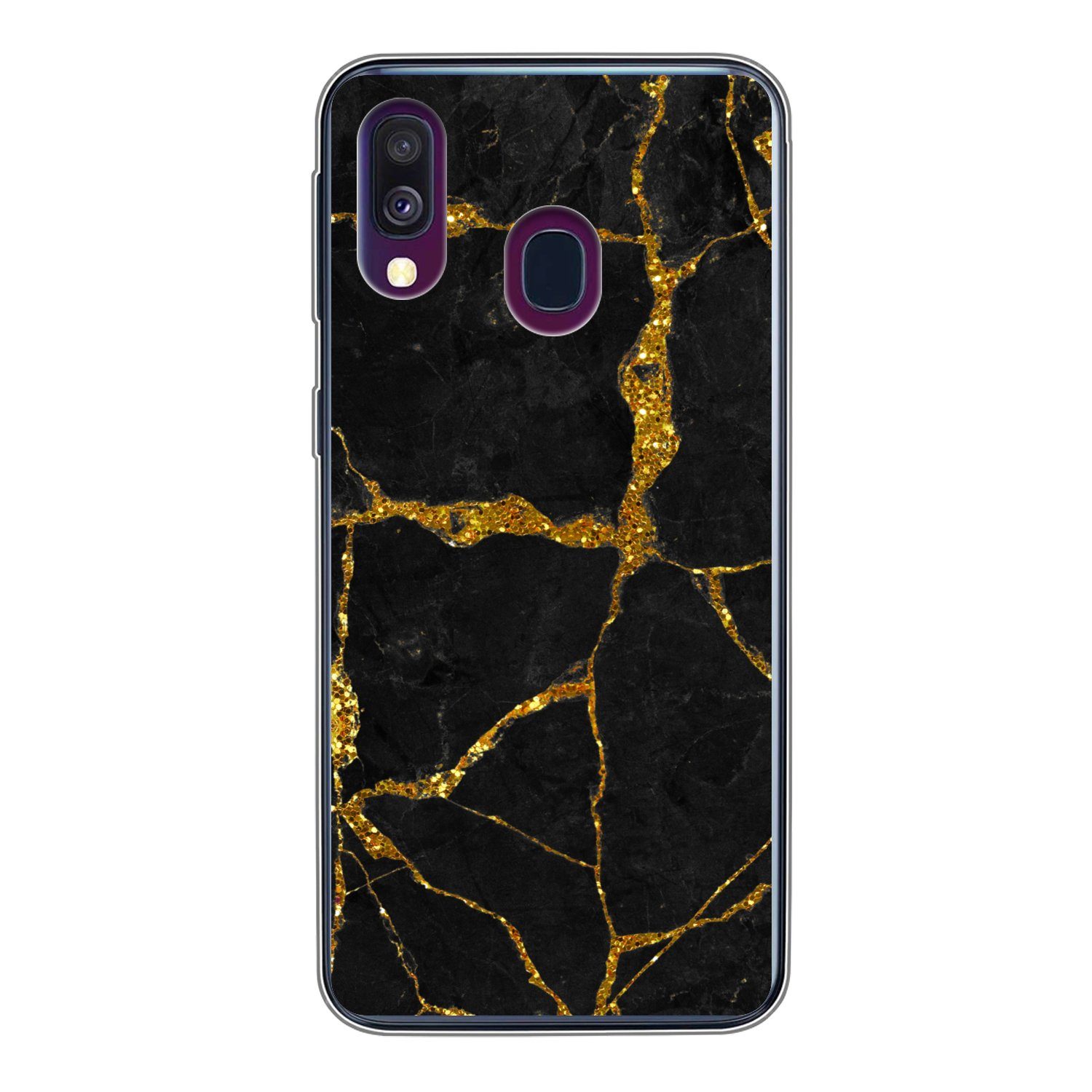 MuchoWow Handyhülle für Samsung Galaxy A40 Marmor - Gold - Schwarz - Marmoroptik - Glitter, Smartphone-Bumper, Print, Handy Schutzhülle Dünn