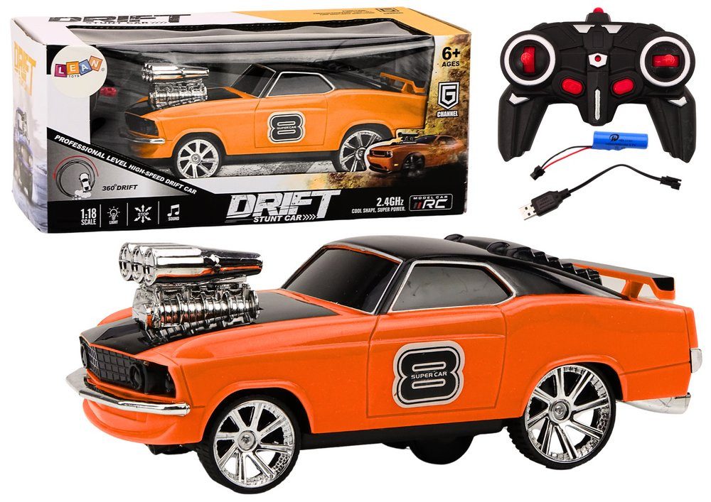 Wisam RC-Auto Ferngesteuertes Auto 1:18 Drift 360 Lights Sounds Orange