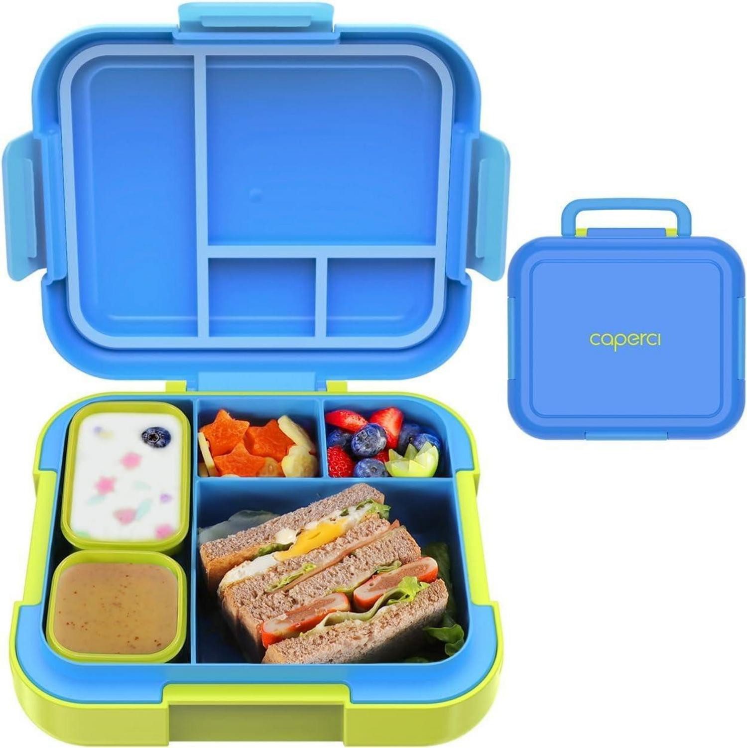 Aufbewahrungsbox Brotdose Kinder 4,8 Cups Bento Box mit Fächern und 2 Saucenboxen
