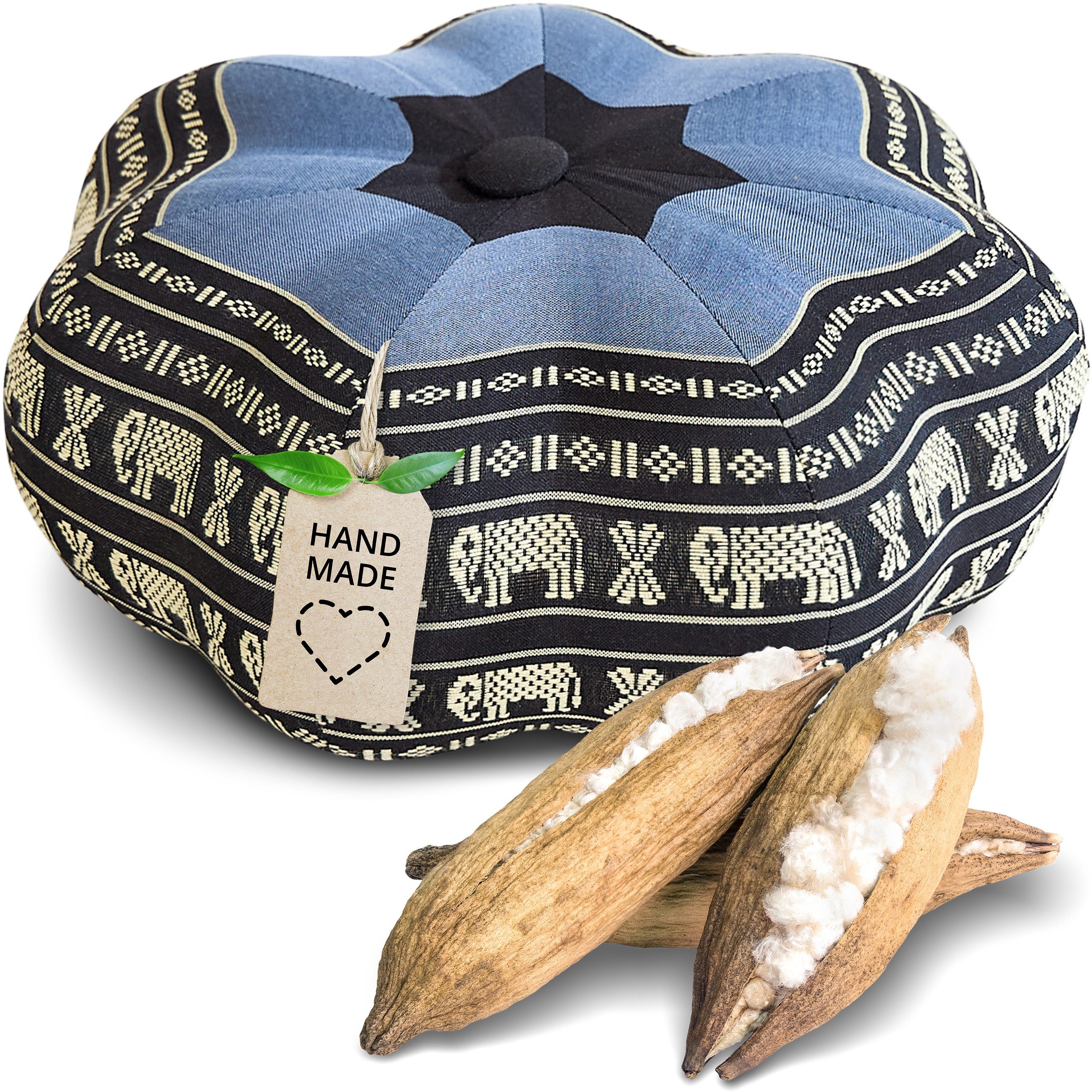 livasia Meditationskissen Zafukissen Stern klein, vegan und handgefertigt, 30x15cm, Kapok